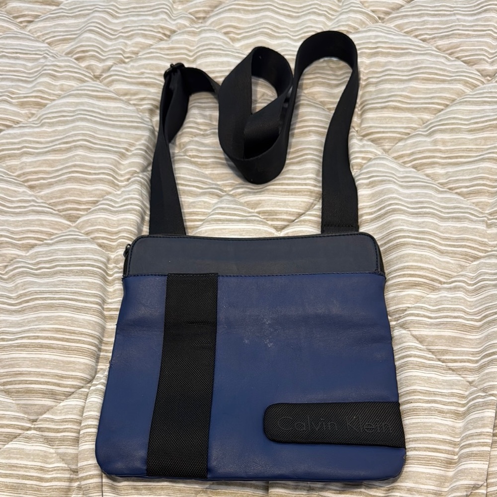 Calvin Klein Blue and Black Messenger Bag with Adjustable Strap
